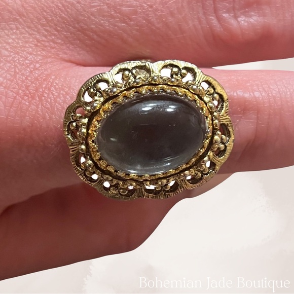 Vintage Adjustable Gold-Toned Jelly Belly Gem Cocktail Ring - Picture 4 of 4